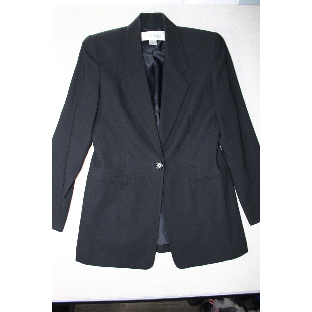 Linda Allard Ellen Tracy Black Single Button Blazer Jacket Size 6 WC0069